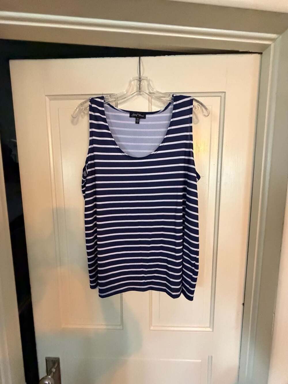 Slinky Brand Striped Tank Top Size L Navy White Scoop Neck